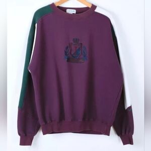 IZOD Sweatshirt Mens Big 1X Maroon/Plum Green Color Block Vintage 90s Crewneck